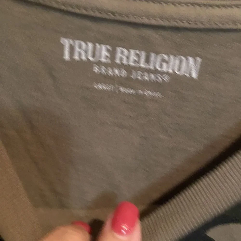 True Religion Men's Size L Green Camo Arch Logo‎ Crew Neck Tee